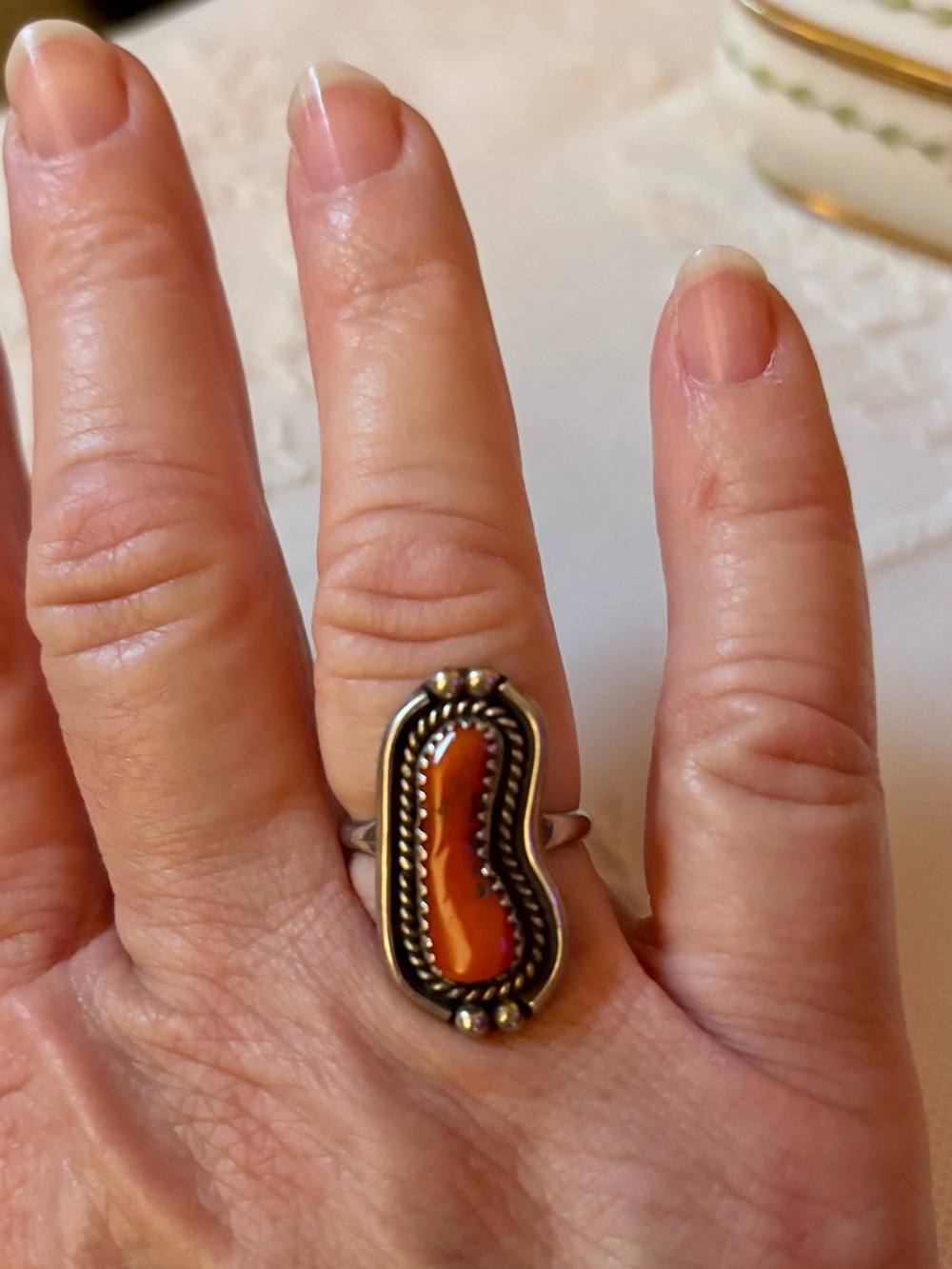 Sterling Silver Red Coral Statement Ring - Southwestern